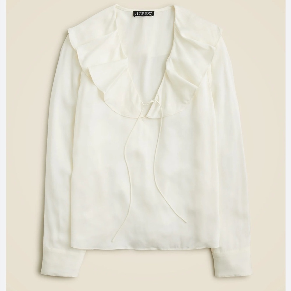 NWT! J.Crew Goldie ivory satin top w/ V-neck ruffle women’s Size XS